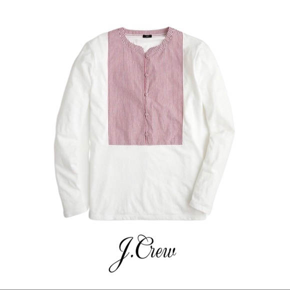 J Crew Red Striped Bibe Front Blouse - Picture 1 of 9